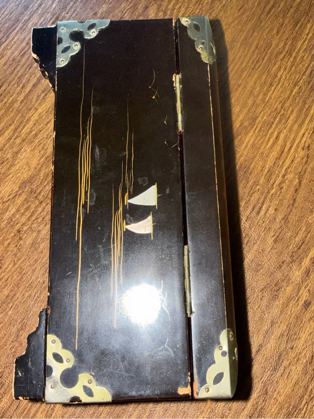 Black Lacquer Japanese jewelry box musical vintage